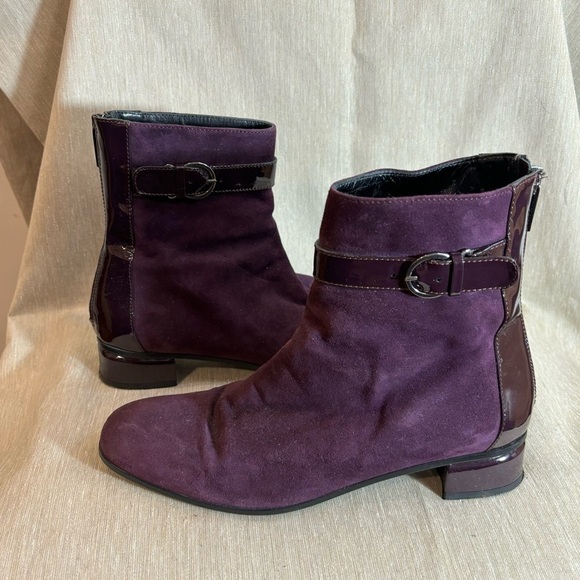 AQUATALIA Sz 9.5 Luanna Purple Suede Patent Leather Made in Italy Ankle Booties - Picture 6 of 10